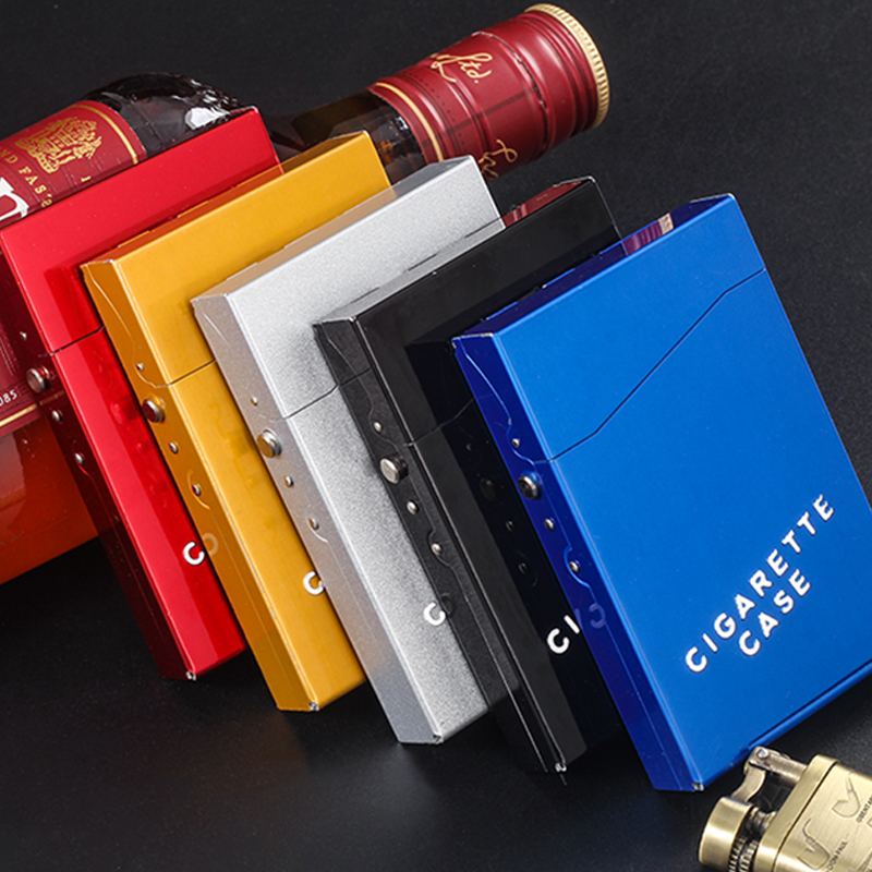 Cutie de țigări medie de 6,5 mm cu 18 țigări pentru bărbați și femei, cutie de țigări medie din metal creativ, set de fumat portabil din aliaj de aluminiu