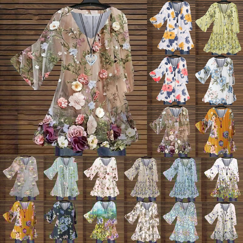 20215 Amazon Aliexpress Wish Independent Station Ebay Top cu imprimeu floral multicolor și decolteu în V, model transfrontalier