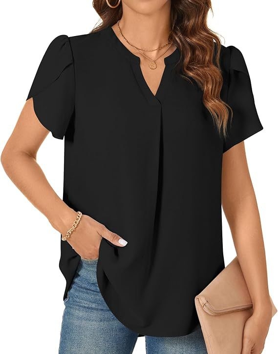 Naiste V-kaelusega lühikeste varrukatega šifoonist pluus vabaaja õhuline