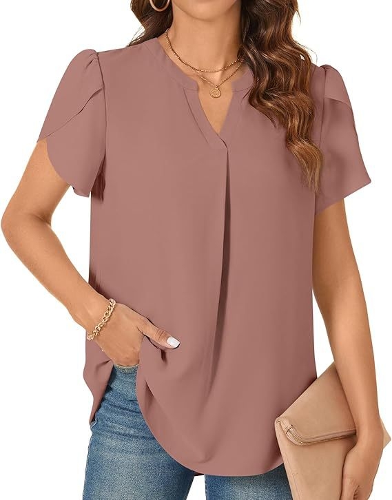 Naiste V-kaelusega lühikeste varrukatega šifoonist pluus vabaaja õhuline