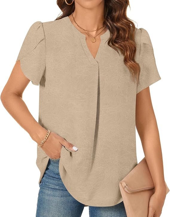 Naiste V-kaelusega lühikeste varrukatega šifoonist pluus vabaaja õhuline