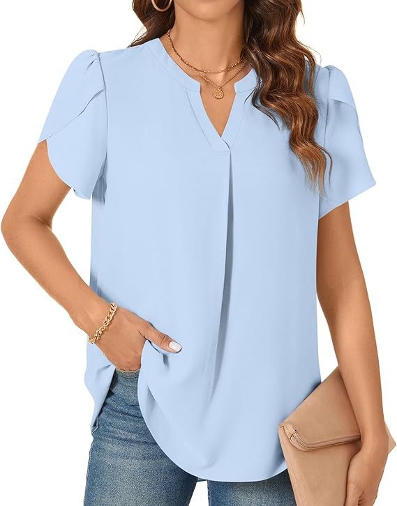 Naiste V-kaelusega lühikeste varrukatega šifoonist pluus vabaaja õhuline