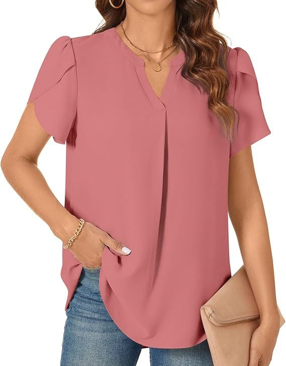 Naiste V-kaelusega lühikeste varrukatega šifoonist pluus vabaaja õhuline