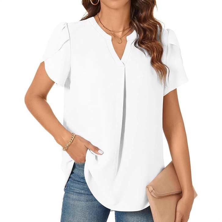 Moteriška V formos iškirptės trumpomis rankovėmis šifono palaidinė laisvalaikio stiliaus laisvalaikio...