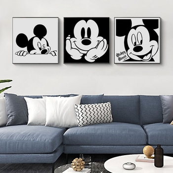 Mustvalge Miki-Tähega Dekoratiivmaaling Ins Style Magamistoa Öökülje Rippuv Maal Kodune Elutoa Seinamaaling Põhjamaade Lihtne Söögitoa Rippuv Maal