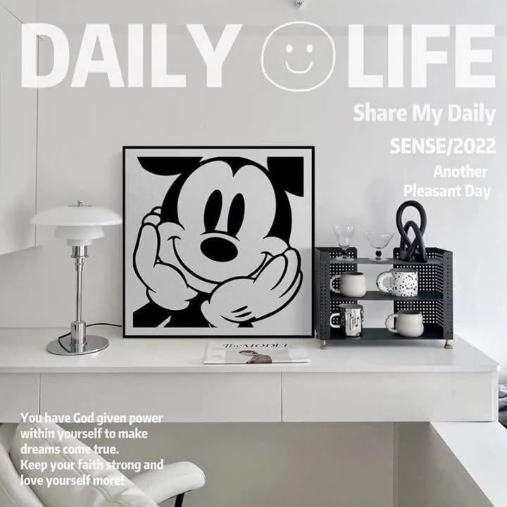 Pictură decorativă Mickey alb-negru în stil Ins, pictură suspendată pentru dormitor, pictură murală pentru sufragerie, pictură murală nordică simplă pentru sufragerie, pictură suspendată