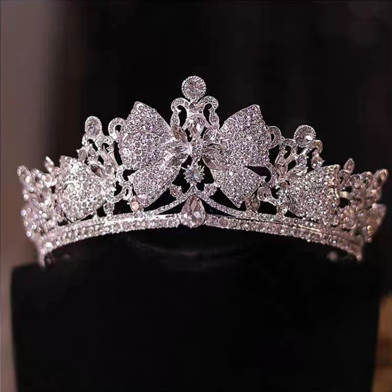Tiară de mireasă, rochie de mireasă luxoasă cu strasuri, coroană mare, stil european și american de lux, coroană de machiaj și păr, ziua de naștere a prințesei