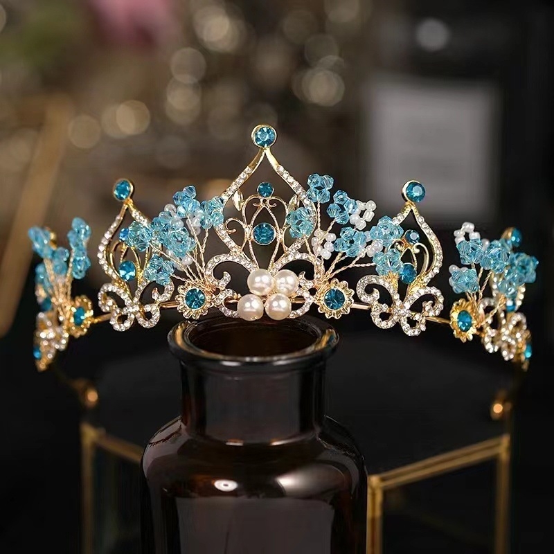 Līgavas tiara, grezna rhinestones kāzu kleita, liels kronis, Eiropas un Amerikas luksusa stils, grima un matu kronis, princeses dzimšanas diena