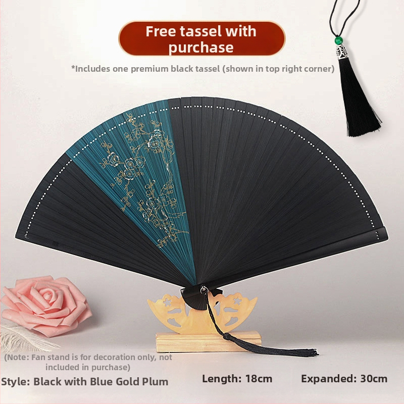 Täisbambusest kokkupandav ventilaator, uus hiina stiilis, rahvuslikus stiilis miniventilaator, iidse stiiliga cheongsam, väike kokkupandav ventilaator, retro kaasaskantav kokkupandav hulgimüük