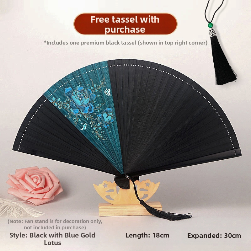 Täisbambusest kokkupandav ventilaator, uus hiina stiilis, rahvuslikus stiilis miniventilaator, iidse stiiliga cheongsam, väike kokkupandav ventilaator, retro kaasaskantav kokkupandav hulgimüük