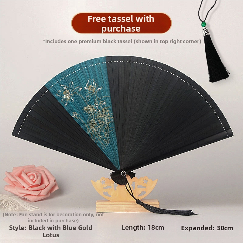 Täisbambusest kokkupandav ventilaator, uus hiina stiilis, rahvuslikus stiilis miniventilaator, iidse stiiliga cheongsam, väike kokkupandav ventilaator, retro kaasaskantav kokkupandav hulgimüük