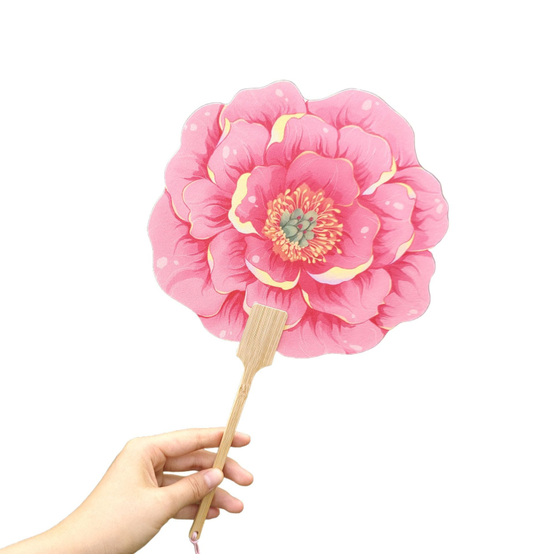 Ветрило с цвят на божур от Луоян, ветрило с форма на цвете в древен стил, културно и творческо място за фотографиране на живописни места в национален стил, персонализиране на ветрило за танцови занаяти