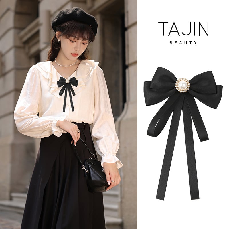 Panglică neagră, fără fundă, cămașă albă, uniformă JK, papion, stil profesional pentru femei, guler, accesorii în stil universitar