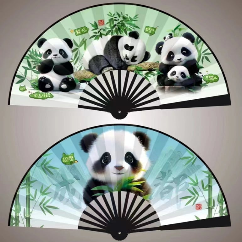 10-инчов нов сгъваем вентилатор, обратно в Ченгду, панда, рисуване с мастило, копринен вентилатор, студентска живописна зона, популярен сгъваем вентилатор, реклама, пътуване
