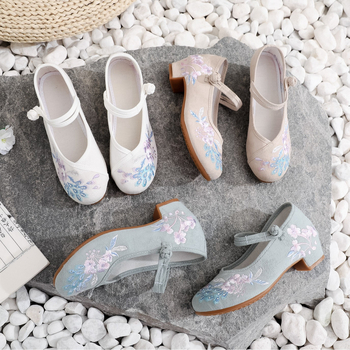 Nauji siuvinėti bateliai, moteriški kiniško stiliaus arklio veido bateliai, šokių bateliai, moteriški senovinio stiliaus cheongsam bateliai, Hanfu bateliai, moteriški siuvinėti aukštakulniai