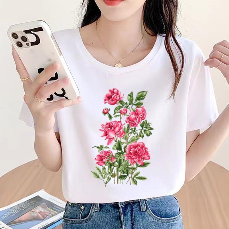 Baassärk, armas ümara kaelusega väliskaubanduse uus riietus, naiste trükitud mood, internetikuulsuste kuum pendeldaja lühikeste varrukatega T-särk