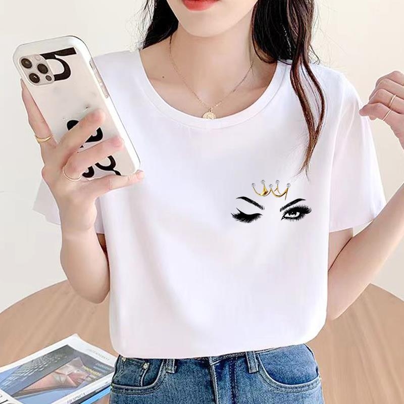 Baassärk, armas ümara kaelusega väliskaubanduse uus riietus, naiste trükitud mood, internetikuulsuste kuum pendeldaja lühikeste varrukatega T-särk