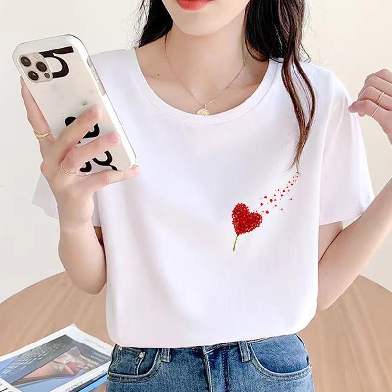 Baassärk, armas ümara kaelusega väliskaubanduse uus riietus, naiste trükitud mood, internetikuulsuste kuum pendeldaja lühikeste varrukatega T-särk