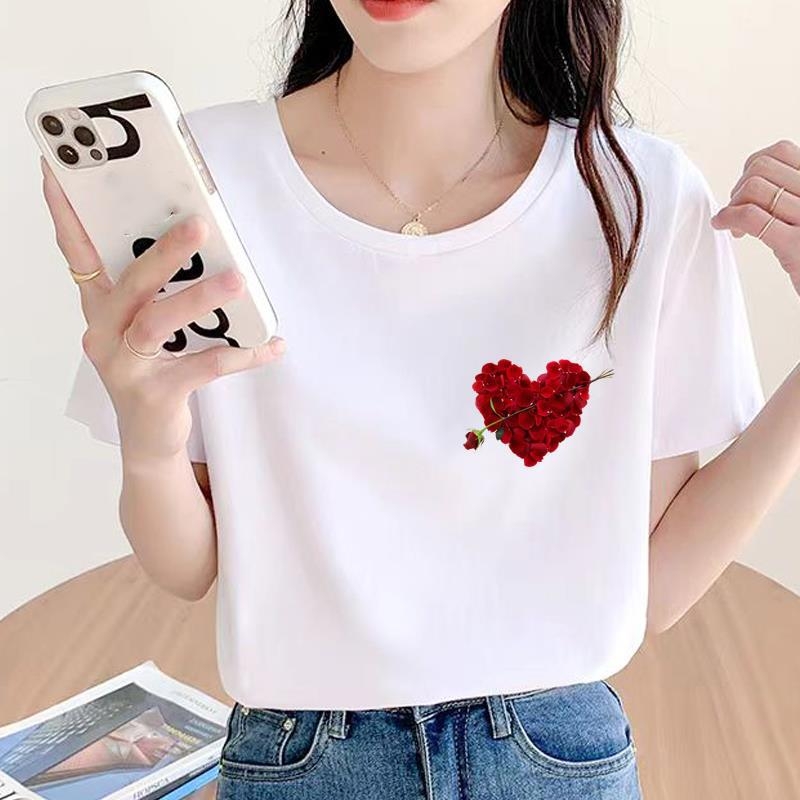 Baassärk, armas ümara kaelusega väliskaubanduse uus riietus, naiste trükitud mood, internetikuulsuste kuum pendeldaja lühikeste varrukatega T-särk