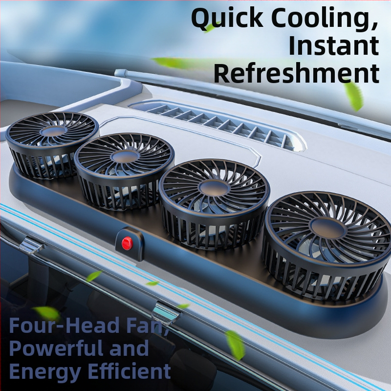 Nový štvorhlavý elektrický ventilátor do auta, 360-stupňový otočný skladací silný chladiaci mini ventilátor do auta