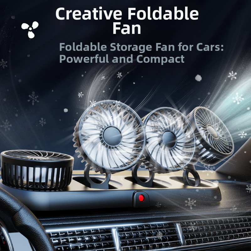 Nový štvorhlavý elektrický ventilátor do auta, 360-stupňový otočný skladací silný chladiaci mini ventilátor do auta