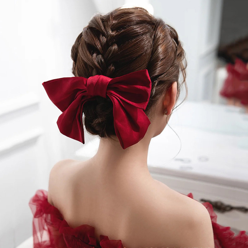 He Xuan 2024 kinų raudono naujo stiliaus skrebučio galvos apdangalas, Mori super fėjos galvos juosta, auskarai, tinkantis vestuvinei vakarinei suknelei