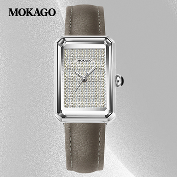 Moxi tipptasemel retrokvartskell elegantse ilmega, täisteemantidega ristkülikukujuline naistekell tööle-, äri- ja vabaajarõivasteks.