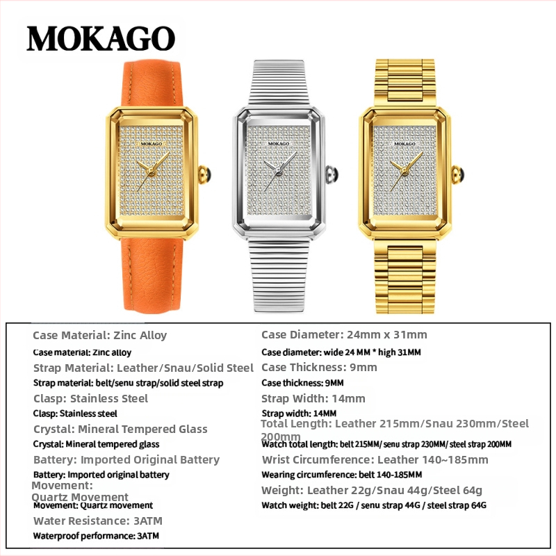 Luxusné retro quartzové hodinky Moxi s nádychom sofistikovanosti, obdĺžnikové dámske hodinky s plným diamantom na dochádzanie, do práce aj na bežné nosenie.