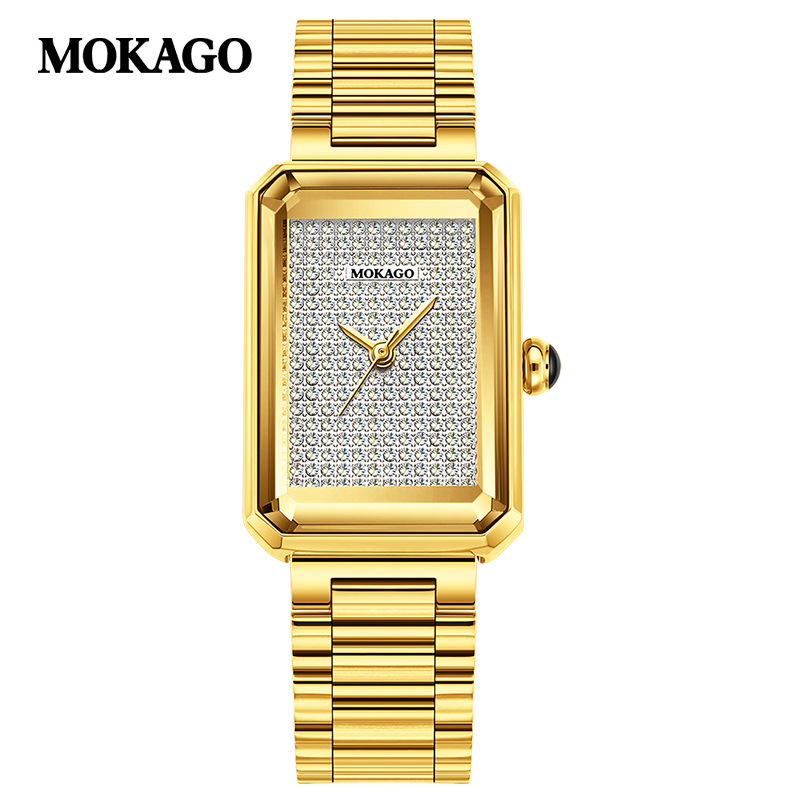 Moxi tipptasemel retrokvartskell elegantse ilmega, täisteemantidega ristkülikukujuline naistekell tööle-, äri- ja vabaajarõivasteks.