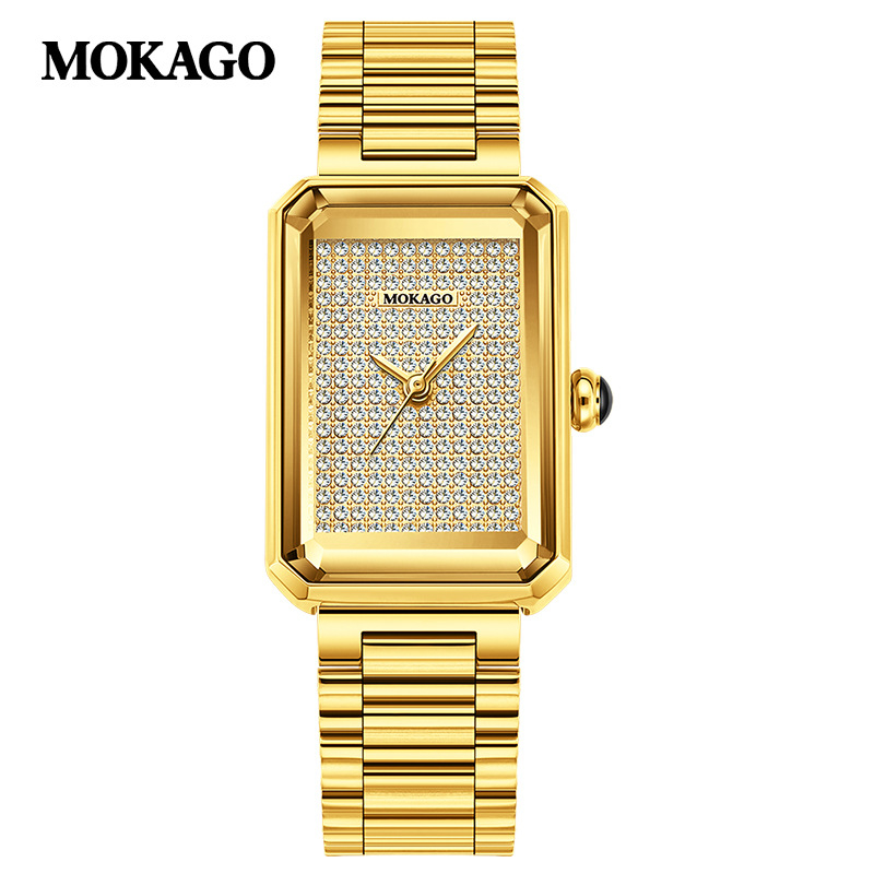 Moxi tipptasemel retrokvartskell elegantse ilmega, täisteemantidega ristkülikukujuline naistekell tööle-, äri- ja vabaajarõivasteks.