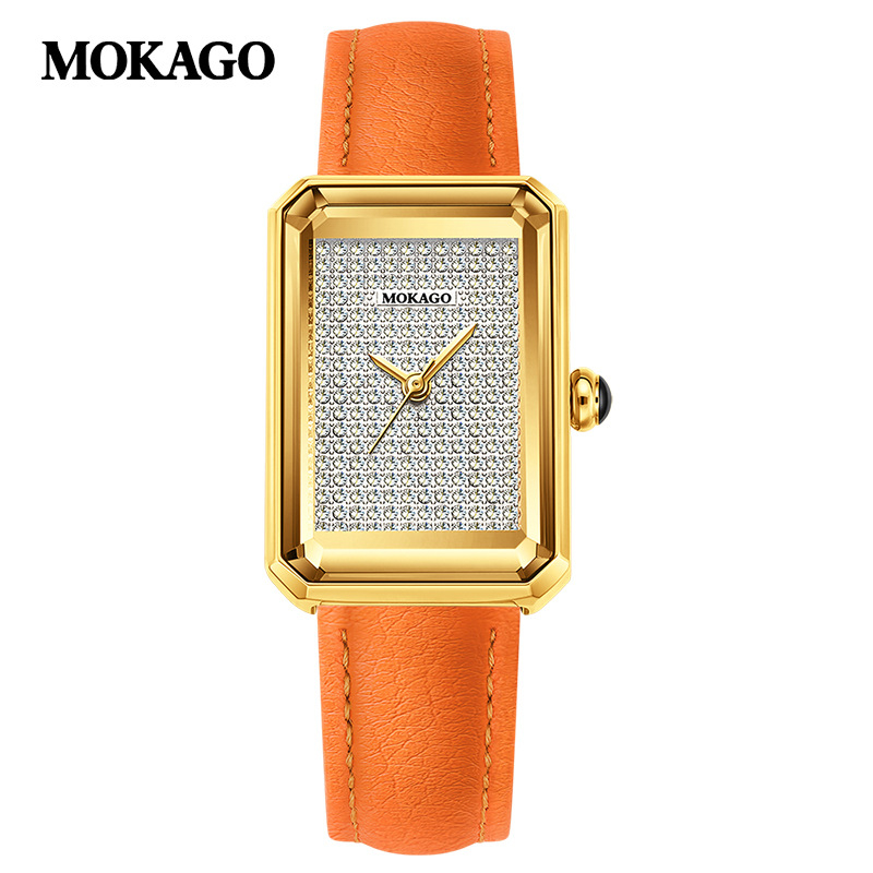 Moxi tipptasemel retrokvartskell elegantse ilmega, täisteemantidega ristkülikukujuline naistekell tööle-, äri- ja vabaajarõivasteks.