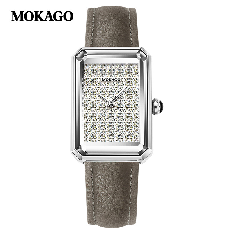 Moxi tipptasemel retrokvartskell elegantse ilmega, täisteemantidega ristkülikukujuline naistekell tööle-, äri- ja vabaajarõivasteks.