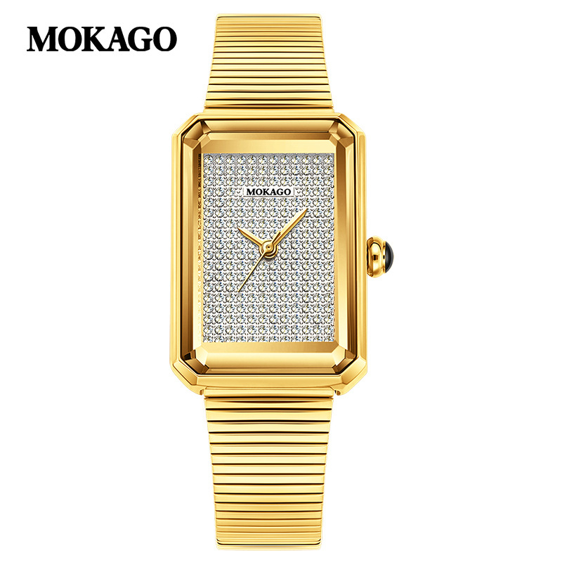 Moxi tipptasemel retrokvartskell elegantse ilmega, täisteemantidega ristkülikukujuline naistekell tööle-, äri- ja vabaajarõivasteks.