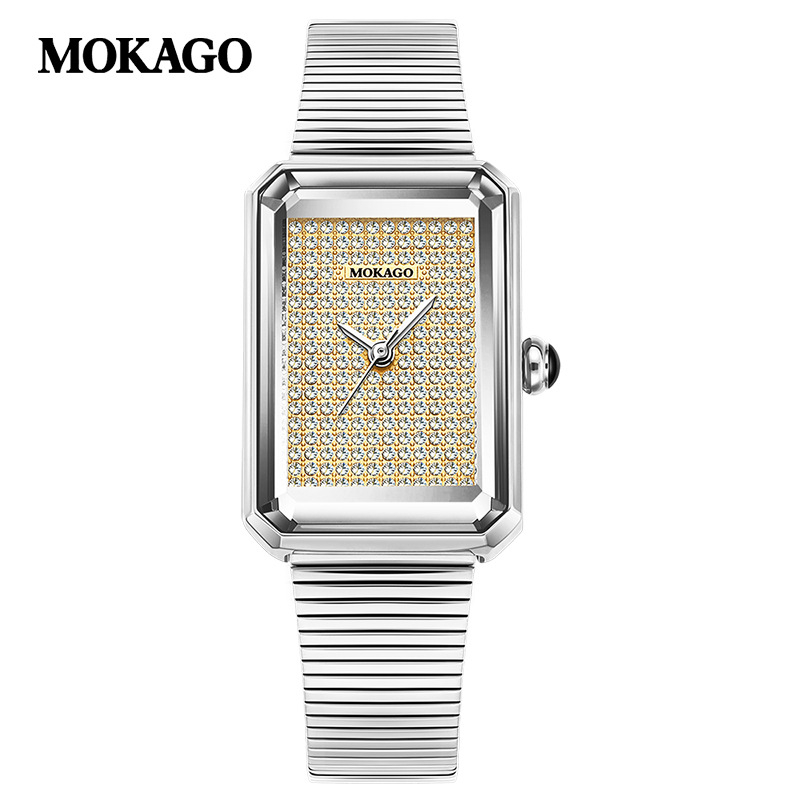 Moxi tipptasemel retrokvartskell elegantse ilmega, täisteemantidega ristkülikukujuline naistekell tööle-, äri- ja vabaajarõivasteks.