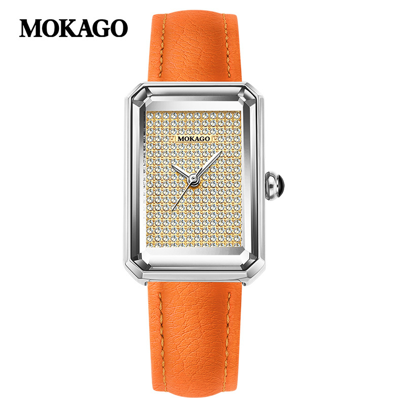 Moxi augstas klases retro kvarca pulkstenis ar izsmalcinātības sajūtu, pilnībā ar dimantiem rotāts taisnstūrveida sieviešu pulkstenis ikdienas lietošanai, biznesam un ikdienas valkāšanai.