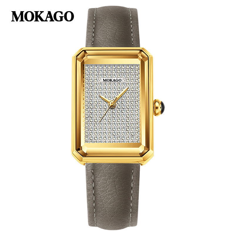 Moxi augstas klases retro kvarca pulkstenis ar izsmalcinātības sajūtu, pilnībā ar dimantiem rotāts taisnstūrveida sieviešu pulkstenis ikdienas lietošanai, biznesam un ikdienas valkāšanai.