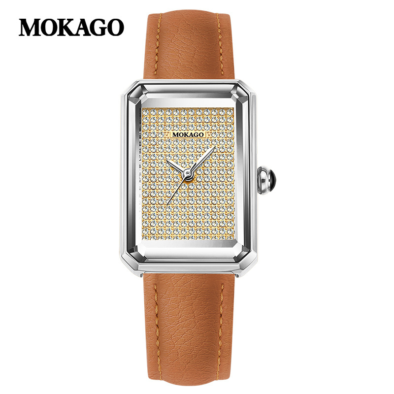 Moxi augstas klases retro kvarca pulkstenis ar izsmalcinātības sajūtu, pilnībā ar dimantiem rotāts taisnstūrveida sieviešu pulkstenis ikdienas lietošanai, biznesam un ikdienas valkāšanai.