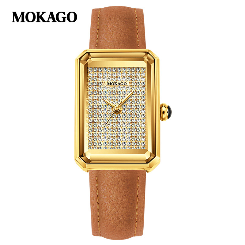 Moxi augstas klases retro kvarca pulkstenis ar izsmalcinātības sajūtu, pilnībā ar dimantiem rotāts taisnstūrveida sieviešu pulkstenis ikdienas lietošanai, biznesam un ikdienas valkāšanai.