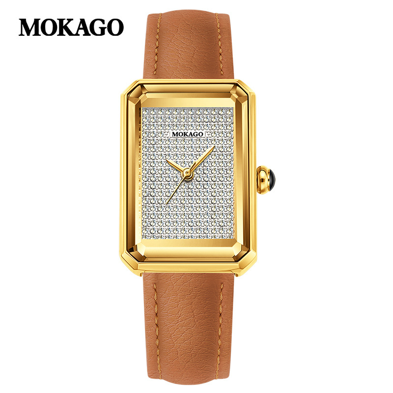 Moxi augstas klases retro kvarca pulkstenis ar izsmalcinātības sajūtu, pilnībā ar dimantiem rotāts taisnstūrveida sieviešu pulkstenis ikdienas lietošanai, biznesam un ikdienas valkāšanai.