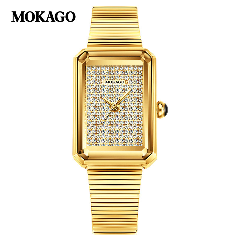 Moxi augstas klases retro kvarca pulkstenis ar izsmalcinātības sajūtu, pilnībā ar dimantiem rotāts taisnstūrveida sieviešu pulkstenis ikdienas lietošanai, biznesam un ikdienas valkāšanai.