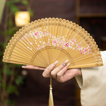 Hulgimüük Hiina stiilis täisbambusest nikerdatud õõnes Jaapani stiilis antiikne kokkupandav lehvik meestele ja naistele, käsitöö, punane ja must väike tantsulehv