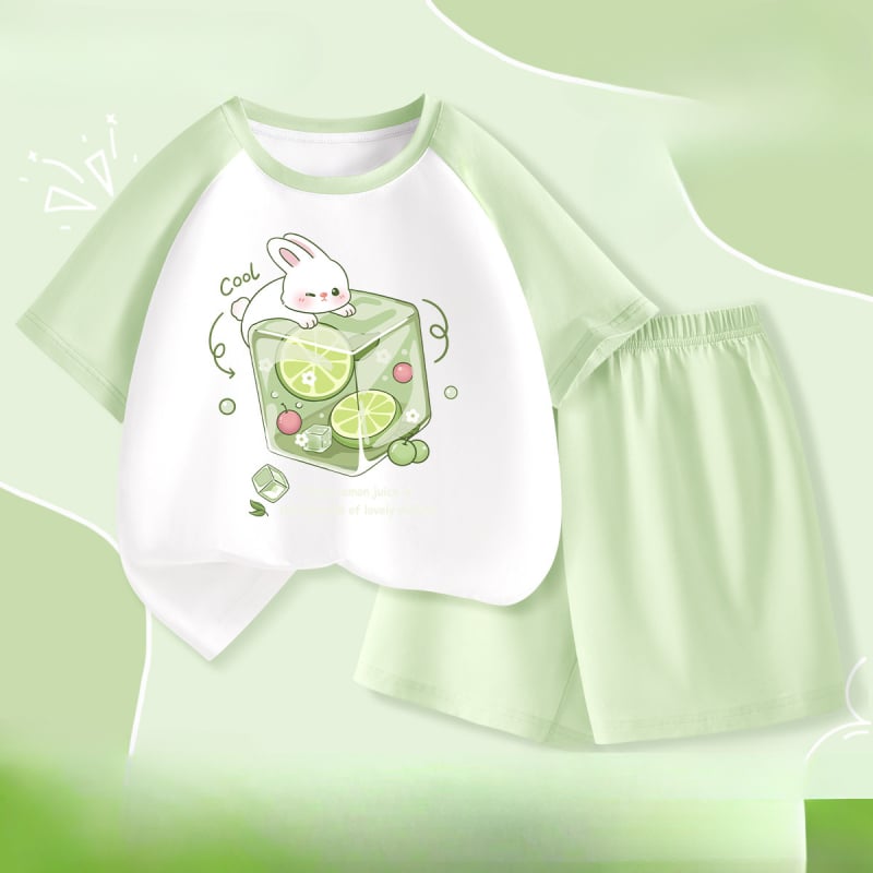 „La Chapelle“ vaikiška pižama, 2025 m. vasara, naujo stiliaus mergaičių marškinėliai su oro kondicionieriumi, A klasės medvilniniai berniukiški namų aprangos kostiumai.