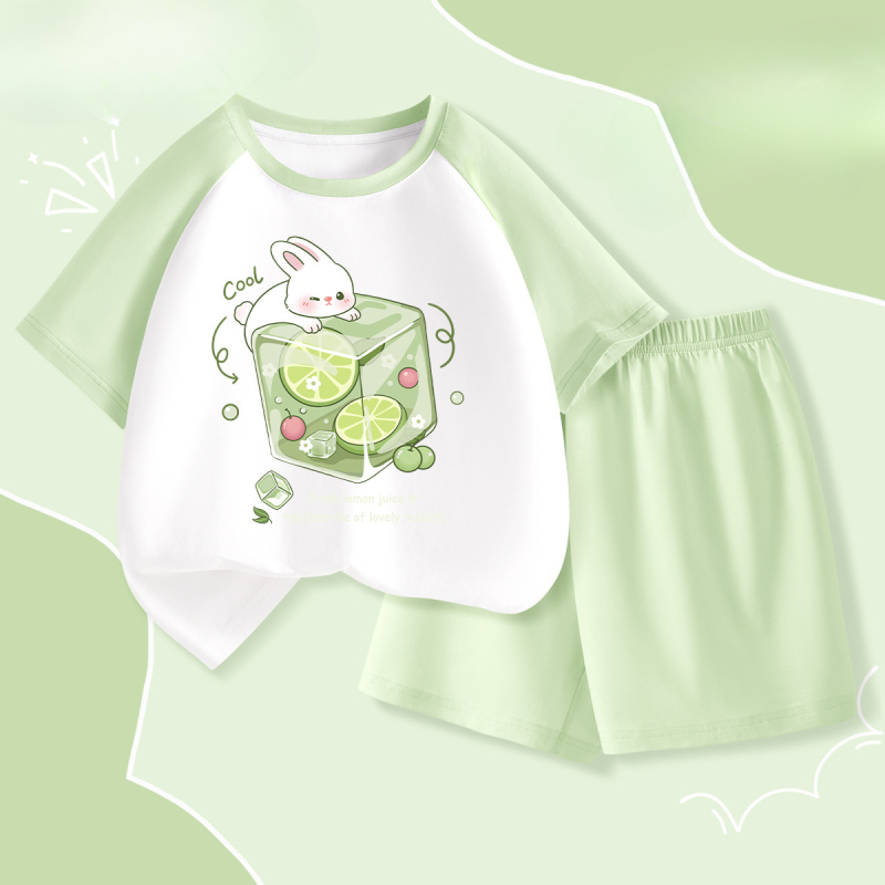 „La Chapelle“ vaikiška pižama, 2025 m. vasara, naujo stiliaus mergaičių marškinėliai su oro kondicionieriumi, A klasės medvilniniai berniukiški namų aprangos kostiumai.