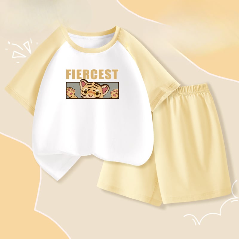 „La Chapelle“ vaikiška pižama, 2025 m. vasara, naujo stiliaus mergaičių marškinėliai su oro kondicionieriumi, A klasės medvilniniai berniukiški namų aprangos kostiumai.