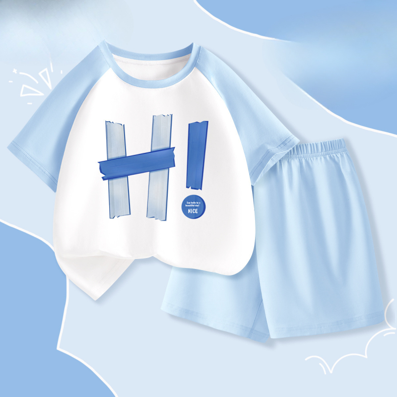 „La Chapelle“ vaikiška pižama, 2025 m. vasara, naujo stiliaus mergaičių marškinėliai su oro kondicionieriumi, A klasės medvilniniai berniukiški namų aprangos kostiumai.