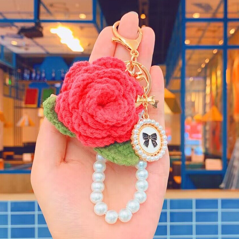 Loominguline käsitööna valminud heegeldatud kameeliavõtmehoidja valentinipäevaks heegeldatud roosikimp kingituseks hulgimüük