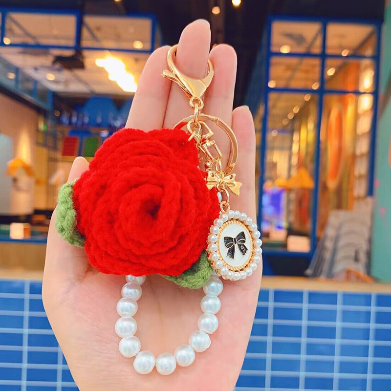 Loominguline käsitööna valminud heegeldatud kameeliavõtmehoidja valentinipäevaks heegeldatud roosikimp kingituseks hulgimüük