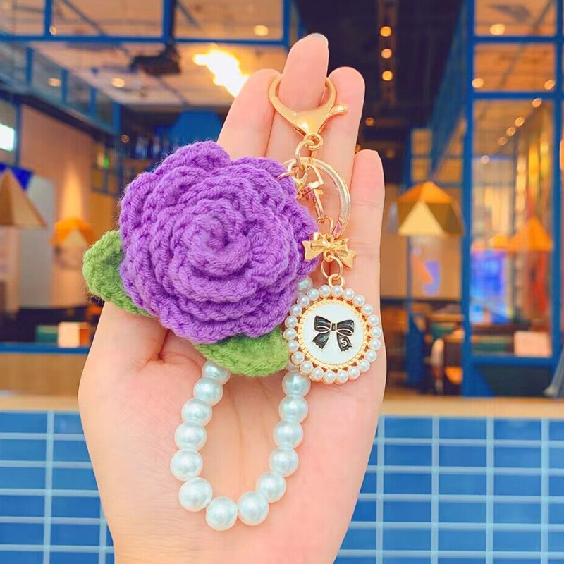 Loominguline käsitööna valminud heegeldatud kameeliavõtmehoidja valentinipäevaks heegeldatud roosikimp kingituseks hulgimüük