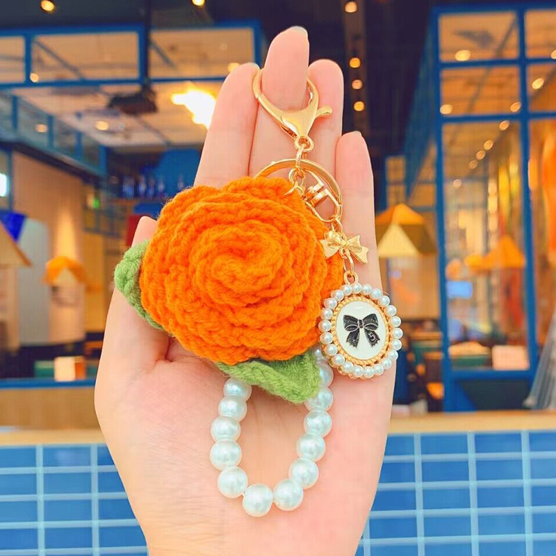 Loominguline käsitööna valminud heegeldatud kameeliavõtmehoidja valentinipäevaks heegeldatud roosikimp kingituseks hulgimüük