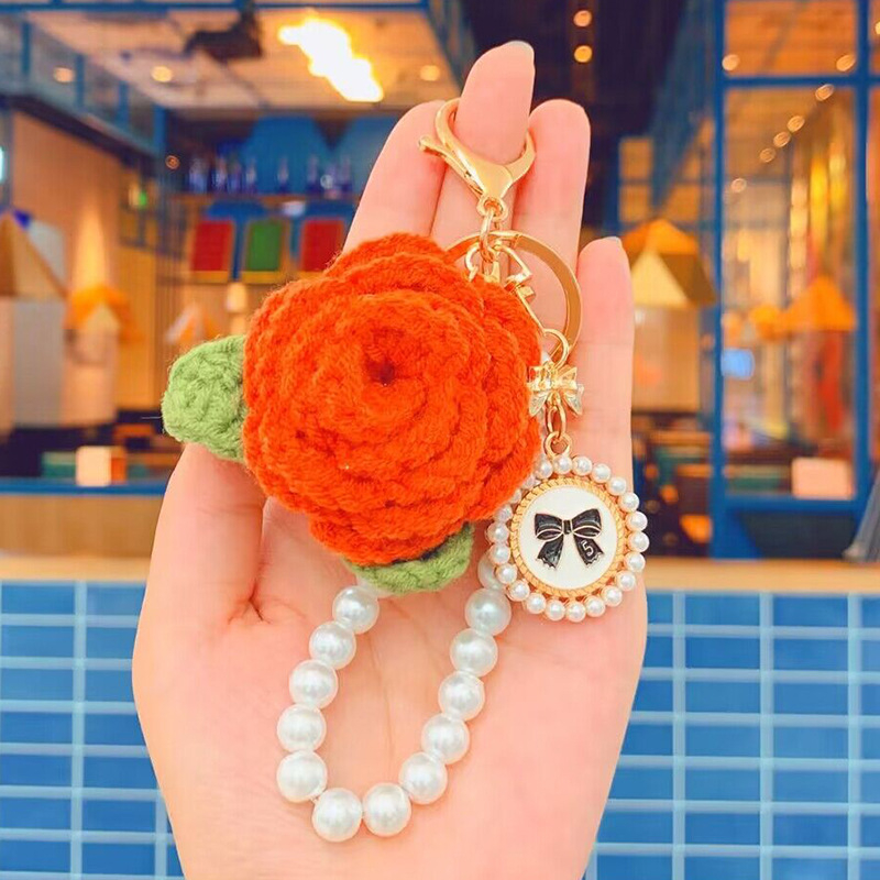 Loominguline käsitööna valminud heegeldatud kameeliavõtmehoidja valentinipäevaks heegeldatud roosikimp kingituseks hulgimüük